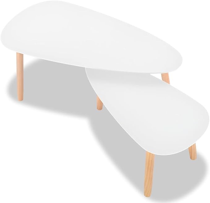 2 Scandinavian-Style Coffee Table & Set White Solid Pinewood - Image 5
