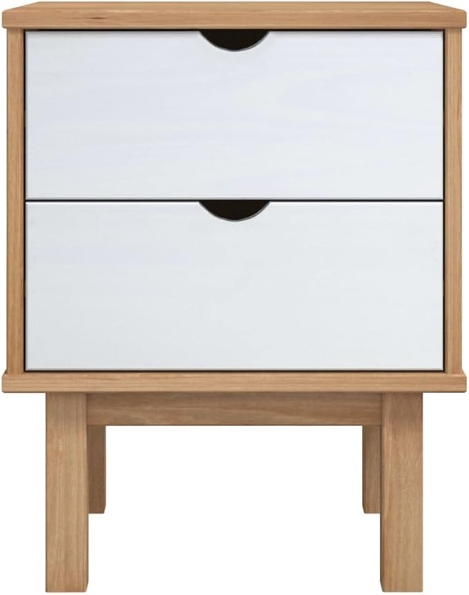 Scandinavian Style Bedside Cabinet in Brown and White Solid Pine Wood - Image 4