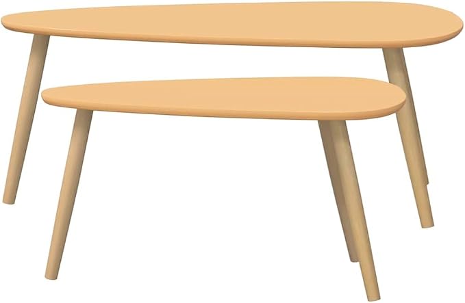 Brown Solid Pine Wood Coffee Table Set of 2 Pieces - Image 5