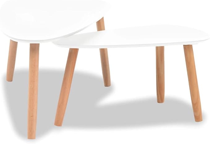 2 Scandinavian-Style Coffee Table & Set White Solid Pinewood - Image 4