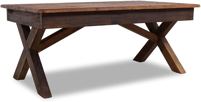 Rustic Farmhouse Coffee Table 43.3 Inch Handmade from Mixed Recycled Woods - Image 3