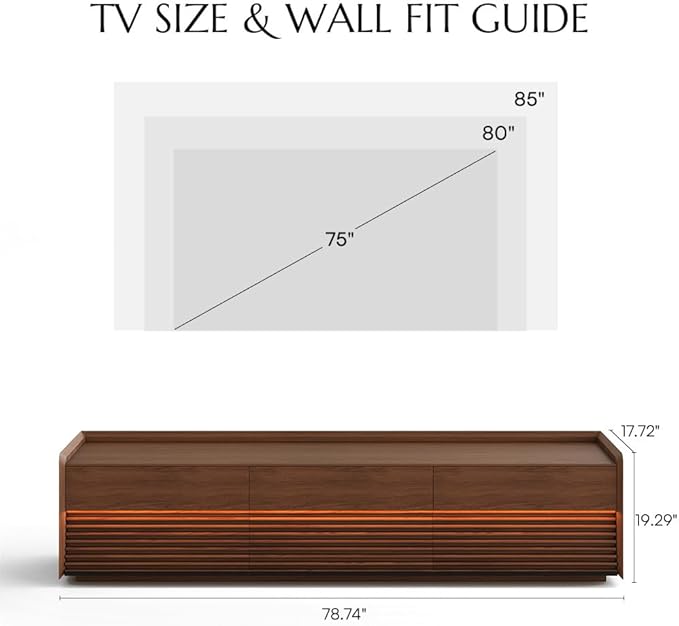 POVISON Fully-Assembled Mid Century Modern TV Stand, 78.74" Wood Media Console - Image 3