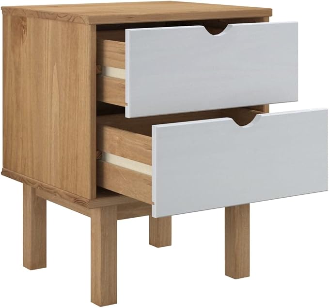 Bedside Cabinet OTTA Brown&White 17.7"x15.4"x22.4" Solid Wood Pine, Wooden - Image 4