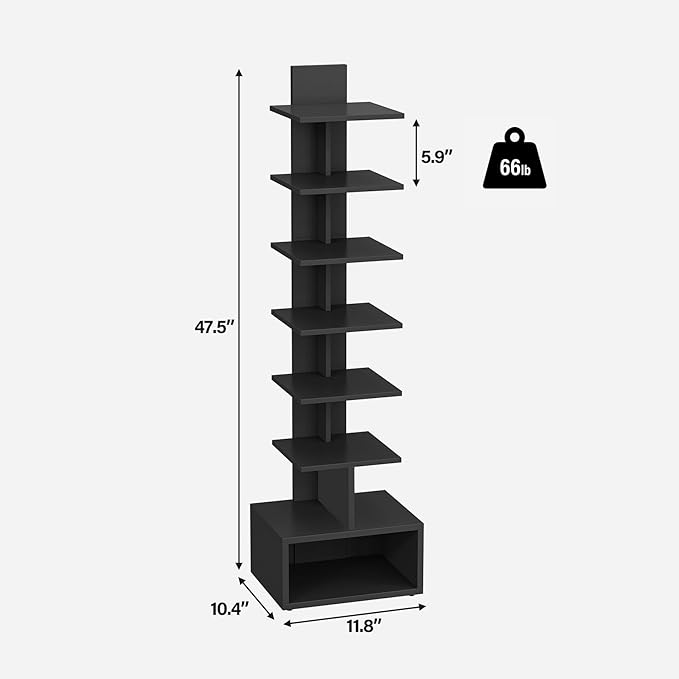 TUTOTAK Narrow Bookshelf, Vertical 8-Tier Bookcase, Spine Book Shelf - Image 2