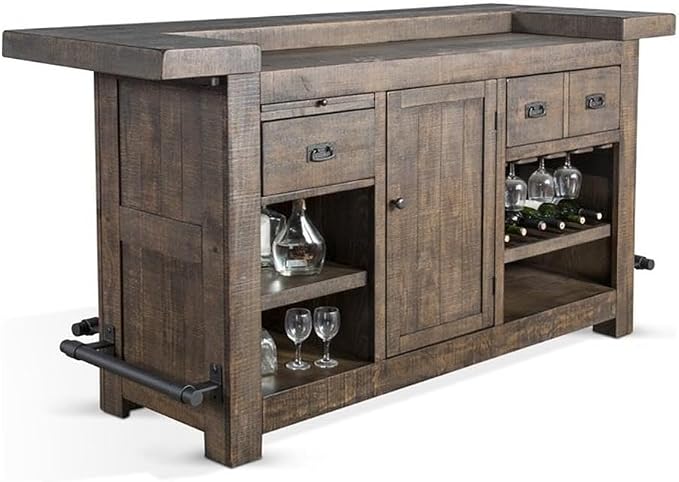 Pemberly Row Set of 3 Wood Bar Unit and 2 Swivel Barstool - Image 2