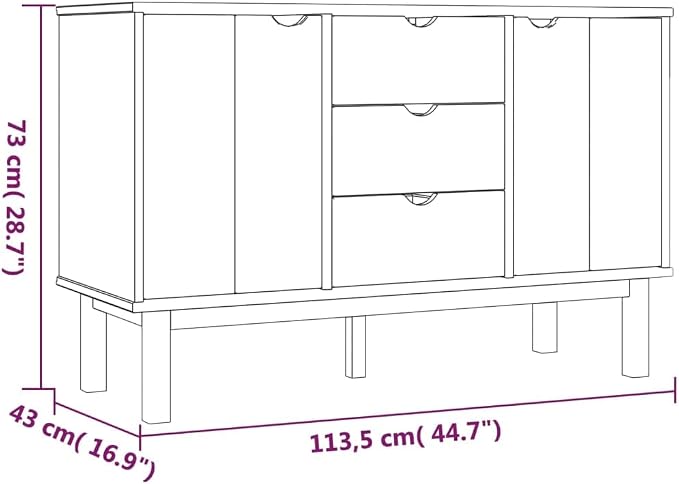Scandinavian Sideboard with 3 Drawers and 2 Doors in Warm Brown Solid Pine Wood - Image 2