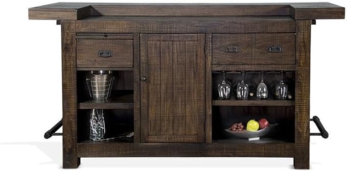 Pemberly Row Set of 3 Wood Bar Unit and 2 Ladderback Barstool in Dark Brown - Image 8