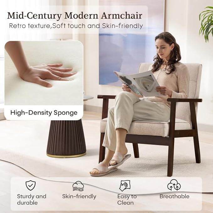 Bonzy Home Mid-Century Modern Accent Chair, Upholstered Fabric Armchair - Image 3
