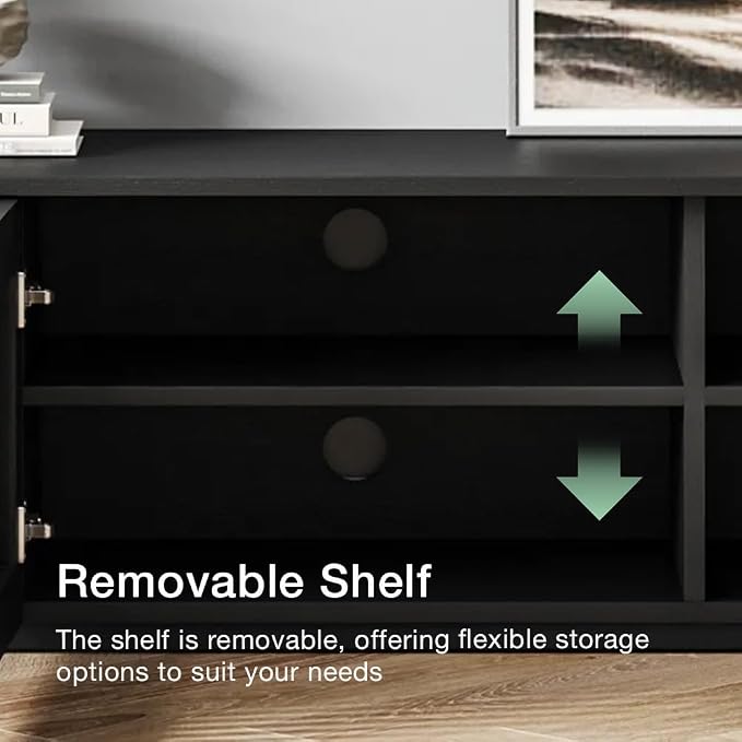 POVISON Full Assembled Mid Century Modern TV Stand, 59.06" Wood Slatted Media - Image 5