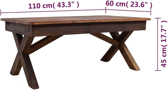 Rustic Farmhouse Coffee Table 43.3 Inch Handmade from Mixed Recycled Woods - Image 2