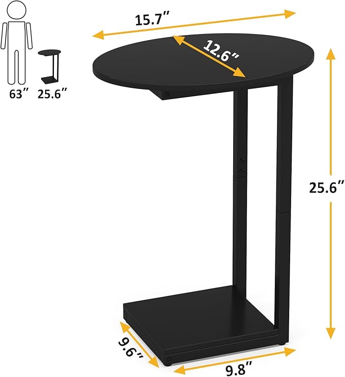 Hosfais Small Side Table End Table, C-Shaped Wood Coffee Table TV Tray - Image 2