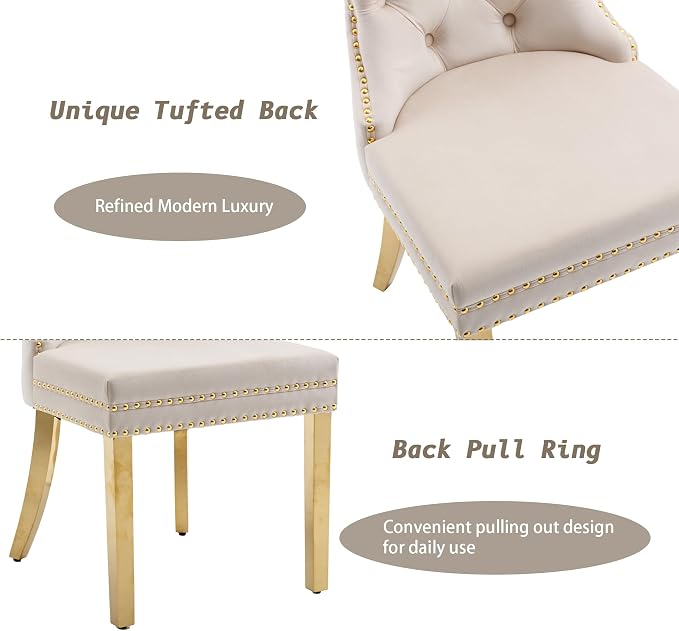 KCC Velvet Dining Chairs Set of 4, Upholstered High-end Tufted Dining Chair - Image 7