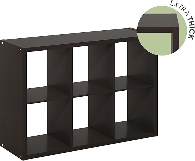 Furinno Cubicle Book Shelf, 6-Cube Bookshelf, Extra Thick Frame Horizontally & - Image 11
