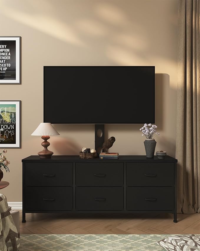 TV Stand with Mount, Fabric Dresser with 6 Drawers - Image 3