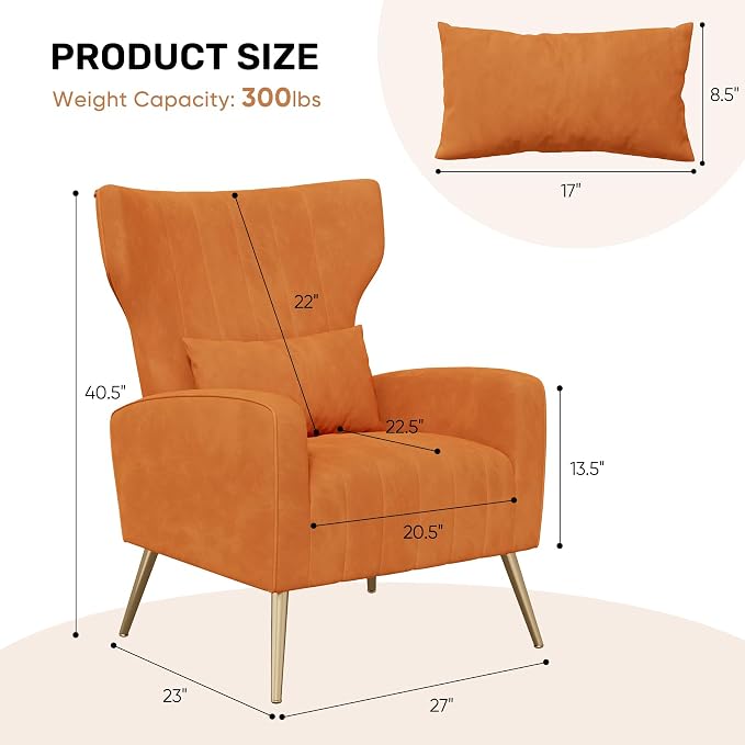 Nebuaegis Orange Velvet Accent Chair Set of 4, Wingback Chair - Image 2