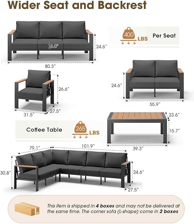 Aluminum Outdoor Patio Furniture Set 8 Seats, Outdoor Sectional Corner Sofa - Image 3