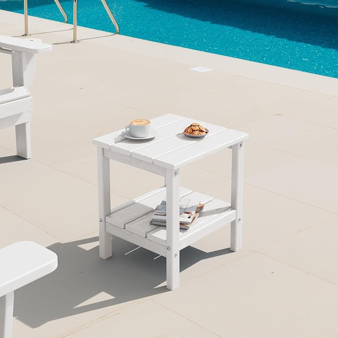 SERWALL 2-Tier HDPE Outdoor Side Tables Set of 4, Weatherproof Rectangular - Image 9