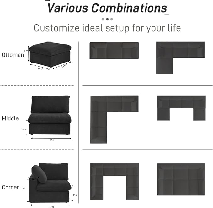 Cloud Couch Modular Sectional Sofa, 160.6" L Shaped Convertible Sectional Sofas - Image 7