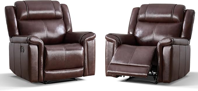 ANJ Premium Genuine Leather Manual Recliner Chair by ANJ