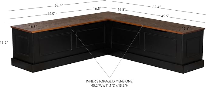 Linon Harris Black and Walnut Backless Kitchen Dining Nook - Image 2