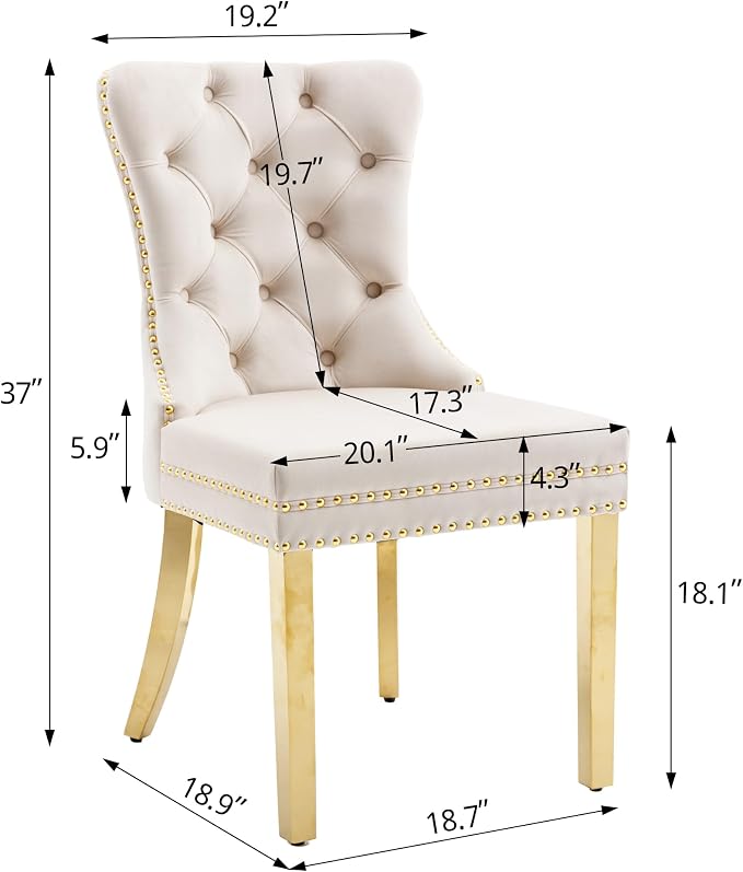 KCC Velvet Dining Chairs Set of 4, Upholstered High-end Tufted Dining Chair - Image 3