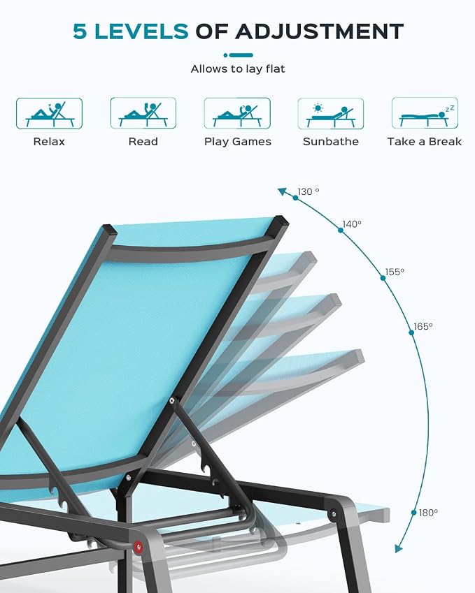 Patio Chaise Lounge Chair Set of 4, Foldable Lounge Chair - Image 7