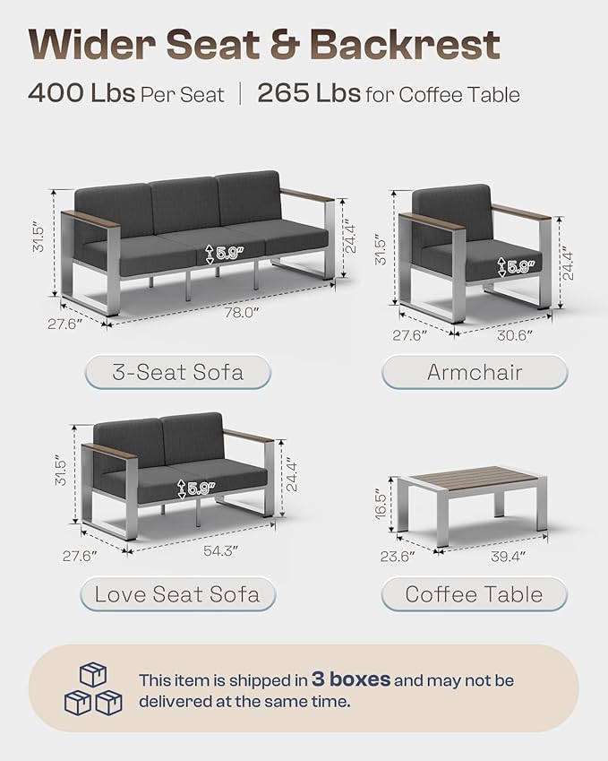Aluminum Outdoor Furniture Set, 4 Seats Outdoor Patio Conversation Sets - Image 6