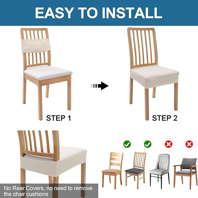 Smiry Waterproof Seat Covers for Dining Room Chairs Set of 2, Stretch Jacquard - Image 5