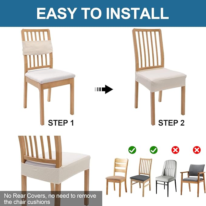 Smiry Waterproof Seat Covers for Dining Room Chairs Set of 4, Stretch Jacquard - Image 5
