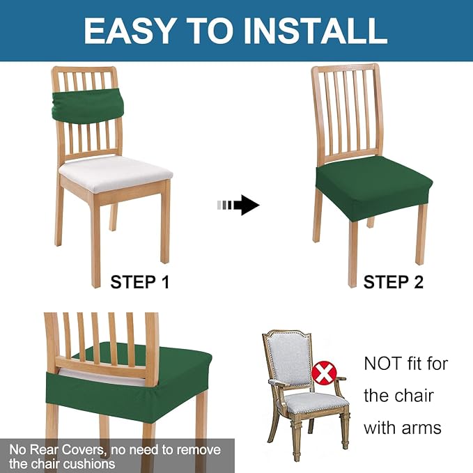 Smiry Waterproof Seat Covers for Dining Room Chairs Set of 6, Stretch Jacquard - Image 5