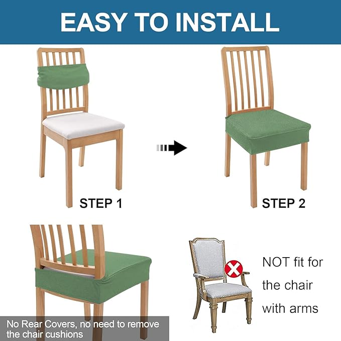 Smiry Waterproof Seat Covers for Dining Room Chairs Set of 6, Stretch Jacquard - Image 5