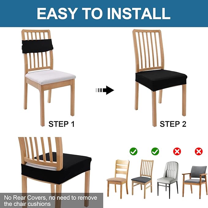 Smiry Waterproof Seat Covers for Dining Room Chairs Set of 8, Stretch Jacquard - Image 5