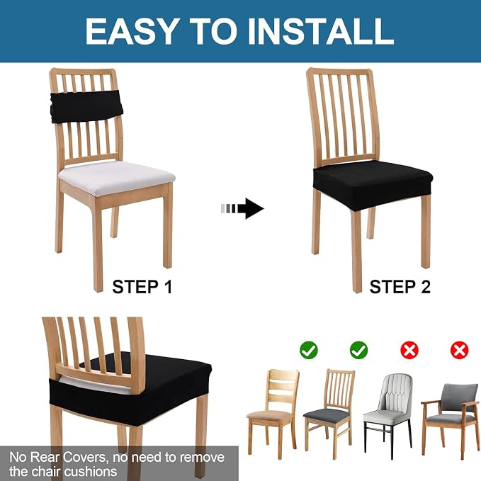 Smiry Waterproof Seat Covers for Dining Room Chairs Set of 6, Stretch Jacquard - Image 5