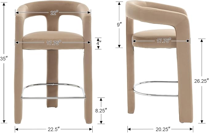 HNY 26 Inch Modern Tall Barrel Bar Stools Set of 3, Velvet Upholstered Barstools - Image 2