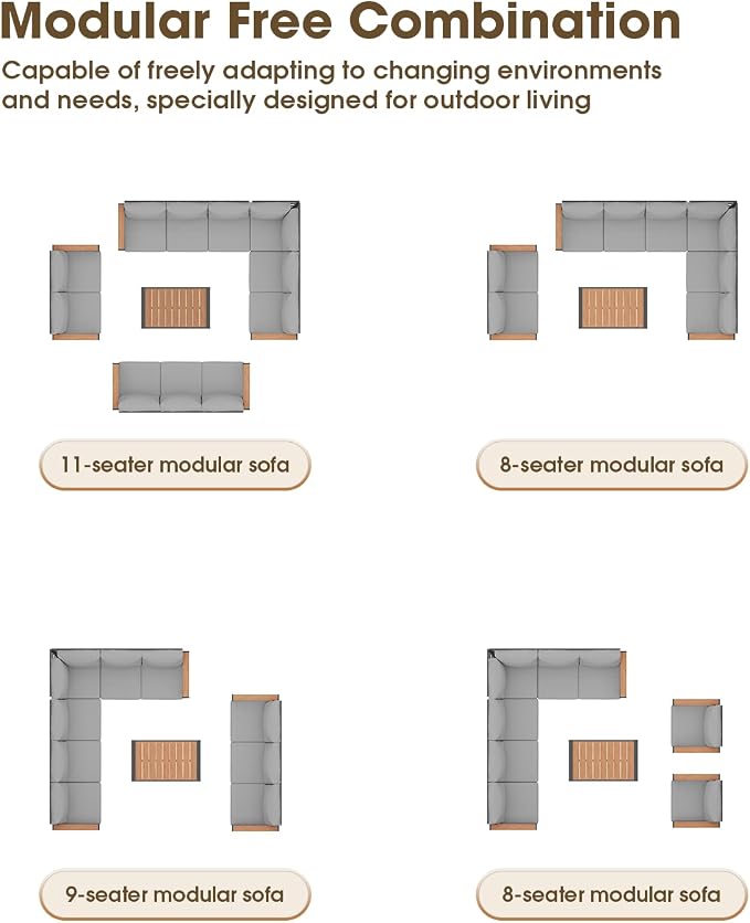 Outdoor Aluminum Patio Furniture Set 11 Seats, Patio Sectional Corner Couch Set - Image 6