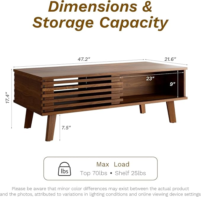 MAISONARIA Living Room Table Sets of 2, Mid Century Coffee Table & Dresser TV - Image 2