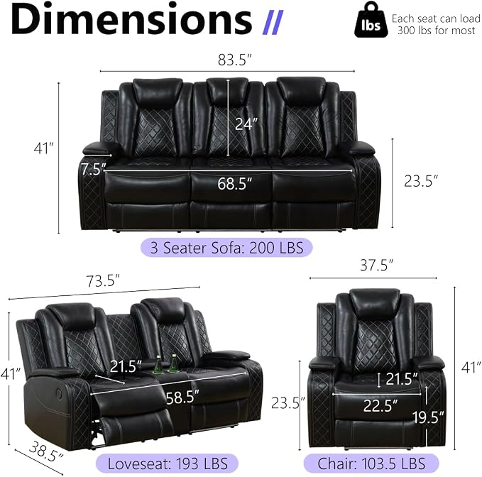 Power Recliner Loveseat, Living Room Furniture Sets, Breathing Leather - Image 2