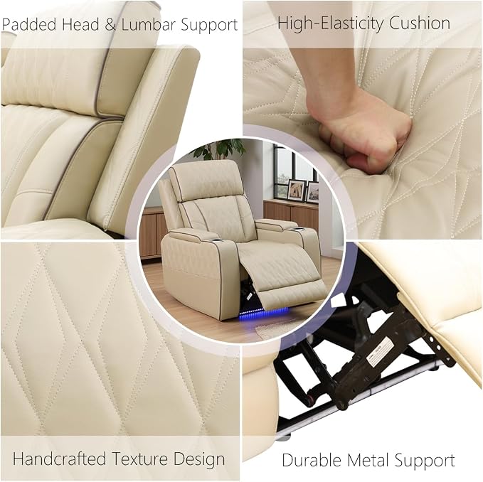 Power Recliner Sofa Couch with LED, Breathing Leather Reclining Couch, Living - Image 7