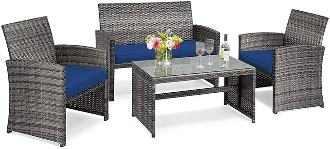 Tangkula 4 PCS Wicker Patio Conversation Set, Outdoor Rattan Sofas by TANGKULA