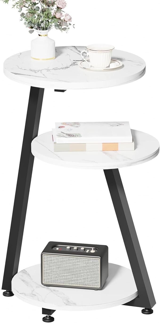 BEWISHOME Round End Table Marble Side Table by BEWISHOME