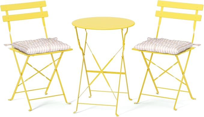 VINGLI Outdoor Folding Bistro Table and Chairs Set of 2, 3-Piece Bistro Set by VINGLI