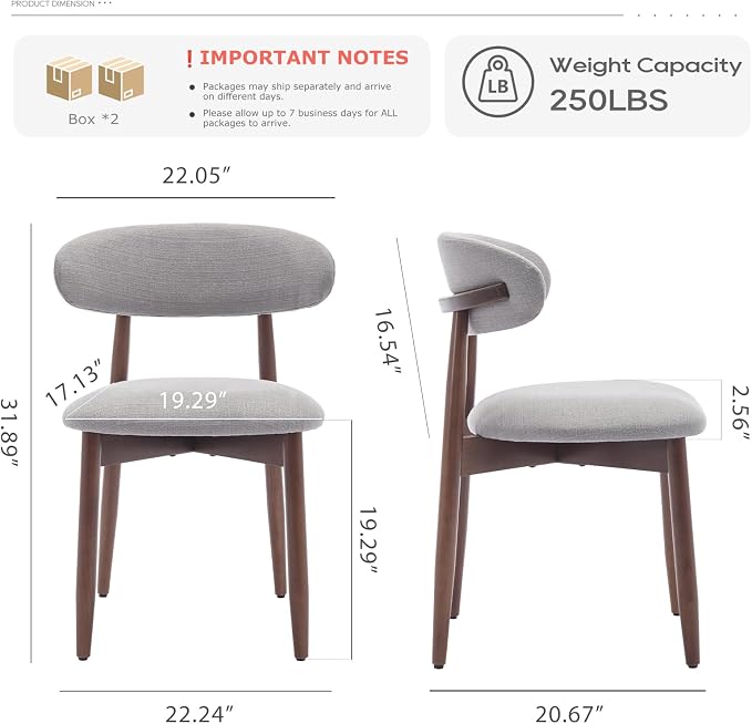 COLAMY Wooden Dining Chairs Set of 4, Modern Fabric Upholstered Dining Room - Image 2