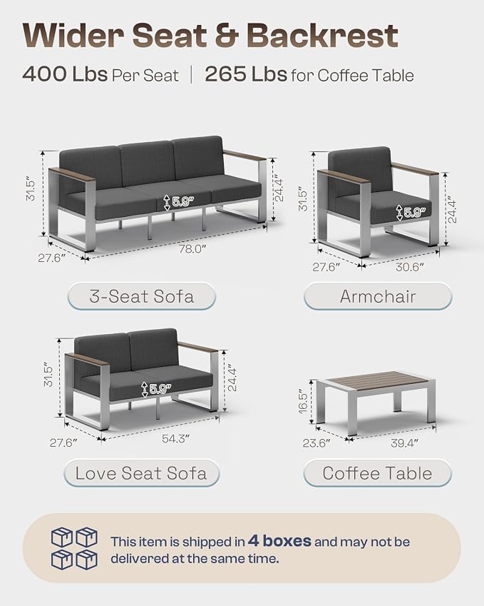 2 Pieces Outdoor Aluminum Armchair, Modern Patio Patio Furniture - Image 7