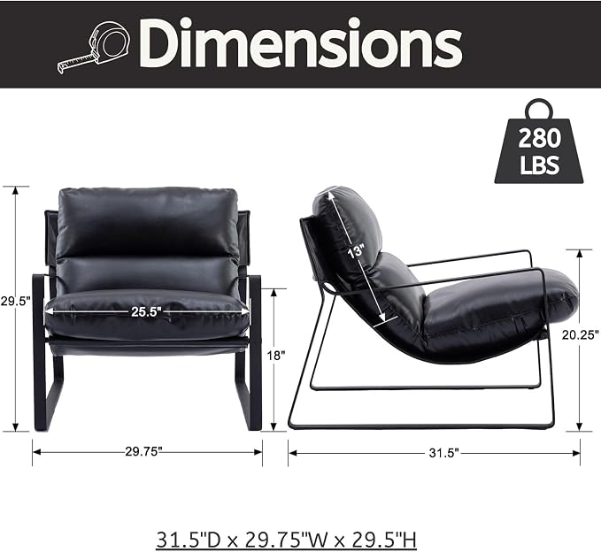 LukeAlon Modern PU Leather Accent Armchair, Upholstered Living Room Chair - Image 2