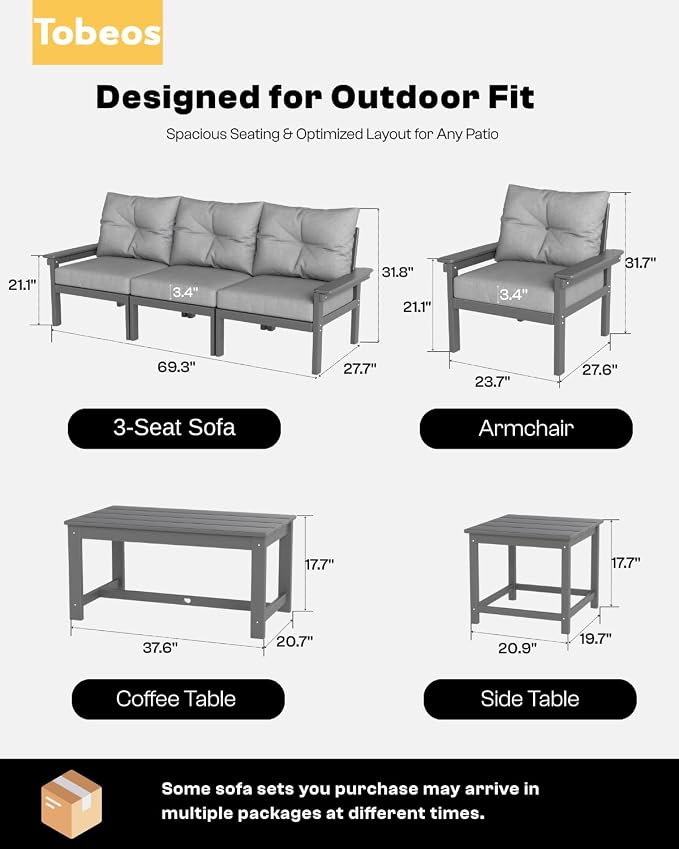 HDPE 4 Piece Patio Furniture Set, All-Weather Outdoor Couch - Image 6
