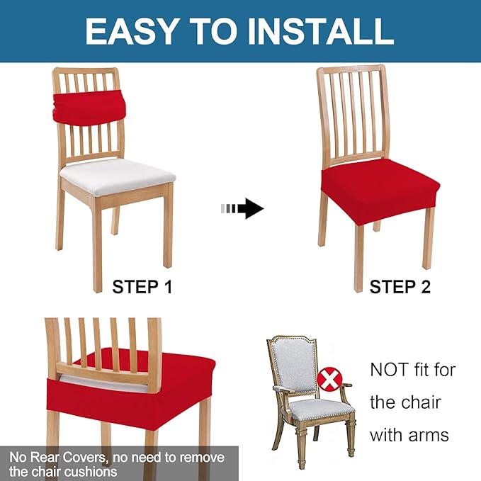 Smiry Waterproof Seat Covers for Dining Room Chairs Set of 2, Stretch Jacquard - Image 5