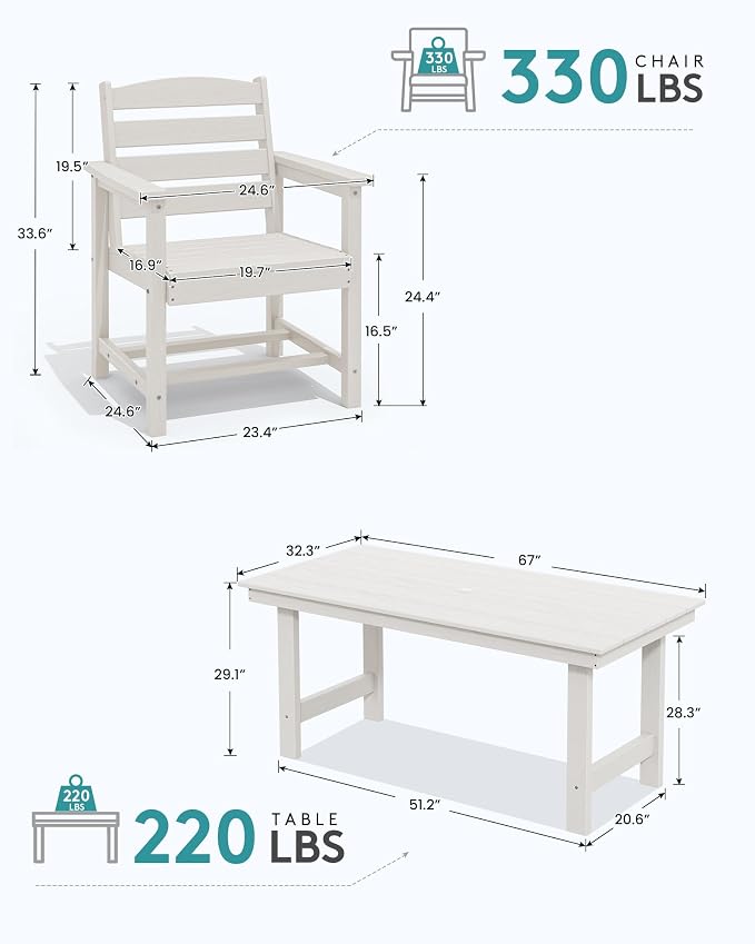 SERWALL Outdoor Dining Set for 6, HDPE Dining Furniture Set - Image 5