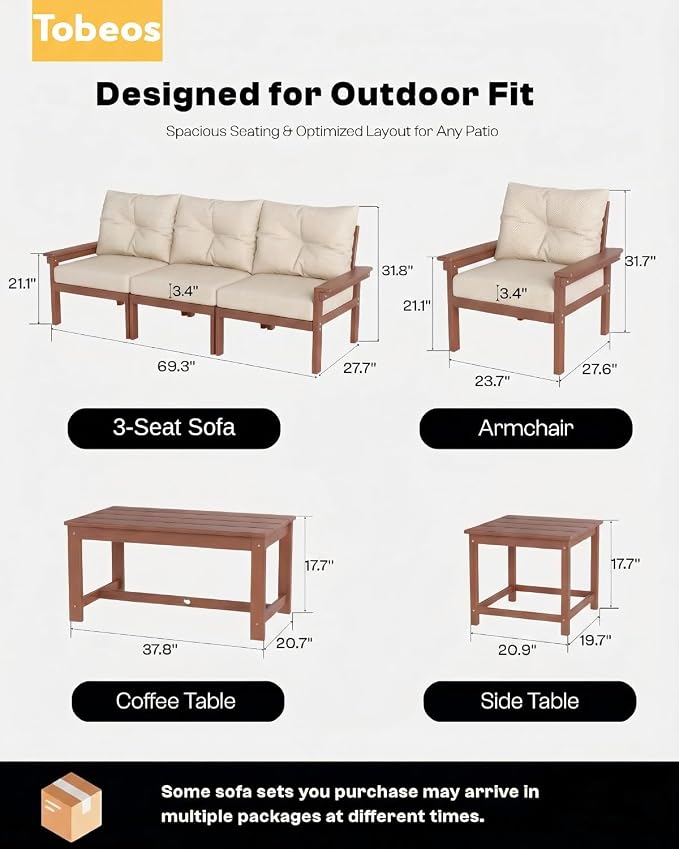 HDPE 7 Piece Patio Furniture Set, All-Weather Outdoor Couch Set - Image 2