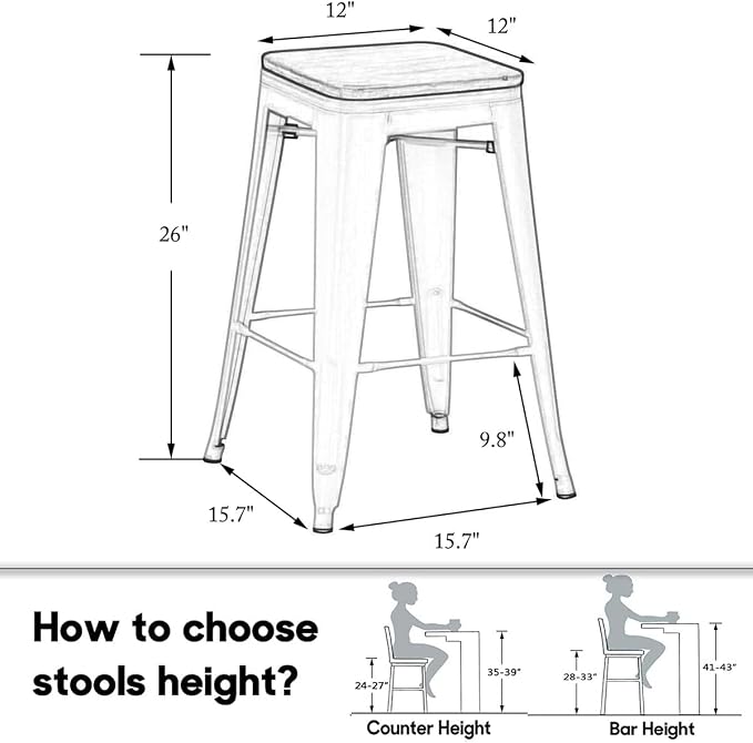 HAOBO Home 26" Backless Metal Counter Stool Height Barstools - Image 2