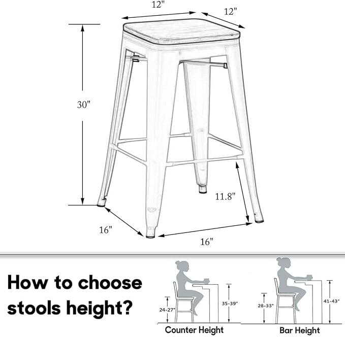 HAOBO Home Modern Industrial Metal Barstool Counter Height Stools Stackable - Image 2